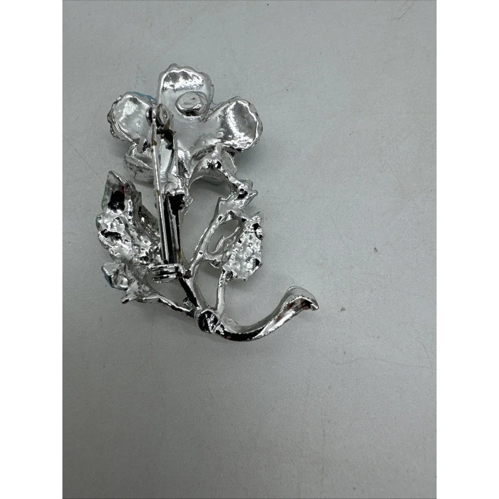 Vintage Enamel Silver Tone Flower Brooch 2
